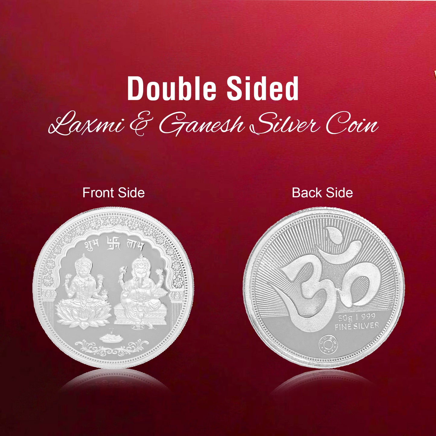 DIVINITI Pure Silver Coin Laxmi Ganesh & Swastik Symbol of Prosperity and Blessings for Home & Office Décor, Puja Room Diwali Gift (50g)