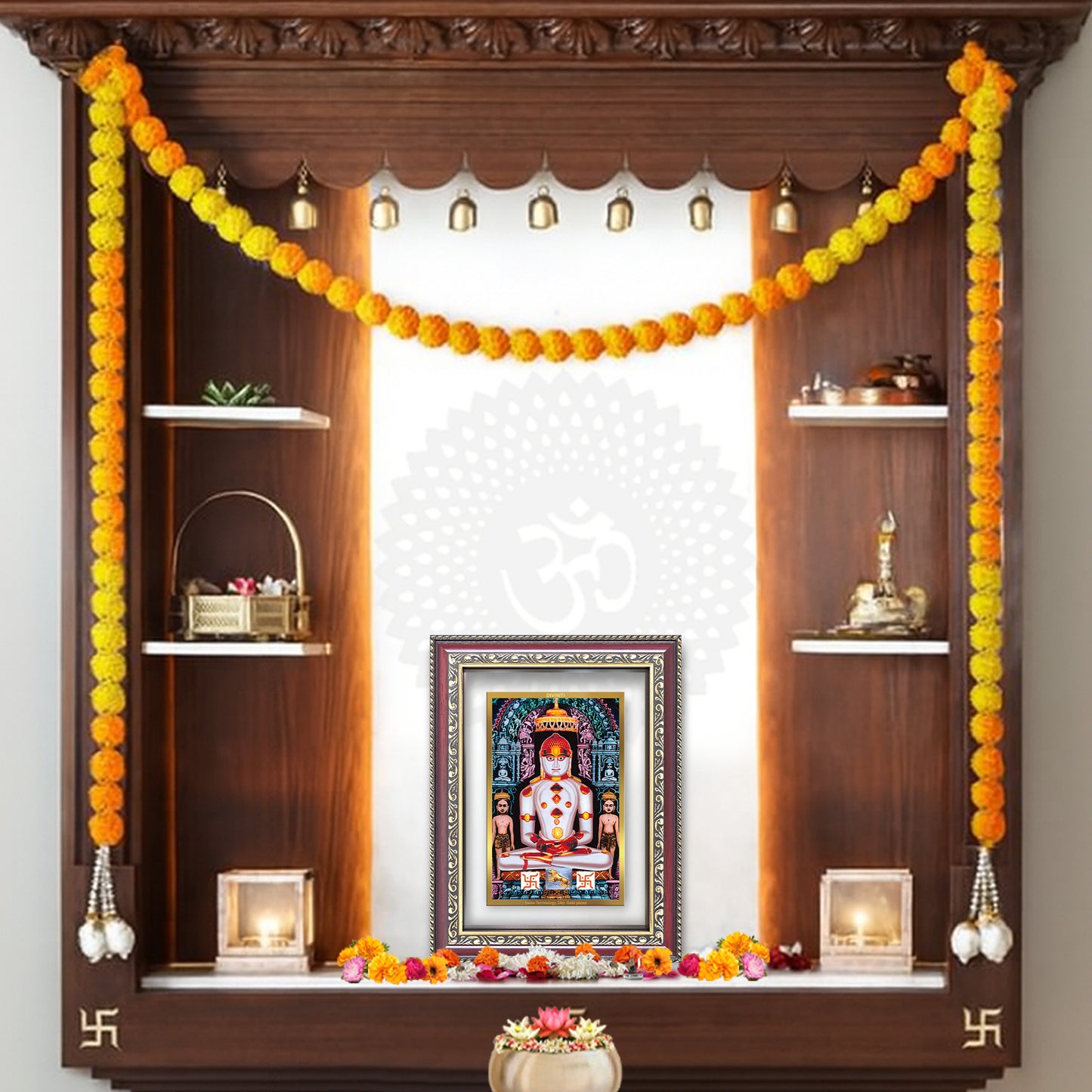 Diviniti 24K Gold Plated Adinath Divine Wall Frame for Home Mandir & Office Decor | Premium Jain Spiritual Gift