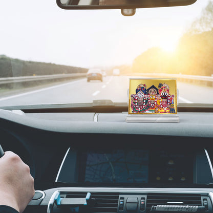 Jagannath Balaram Suvadra | Divine Lord Jagannath Family Car Dashboard & Tabletop Photo Frame in 24K Gold Plated Foil