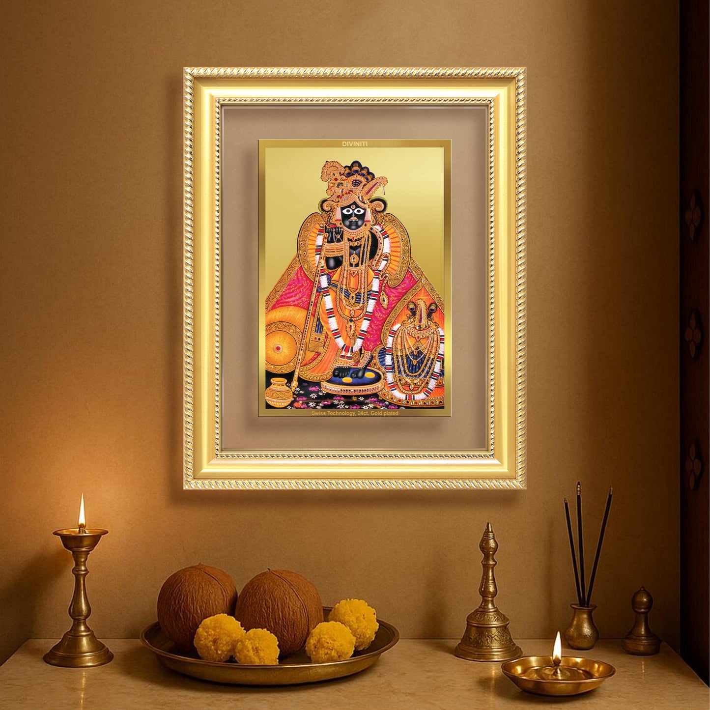 Diviniti 24K Gold Plated Banke Bihari Ji (Classic) Divine Wall Frame for Home Mandir & Office Decor | Luxury Spiritual Gift