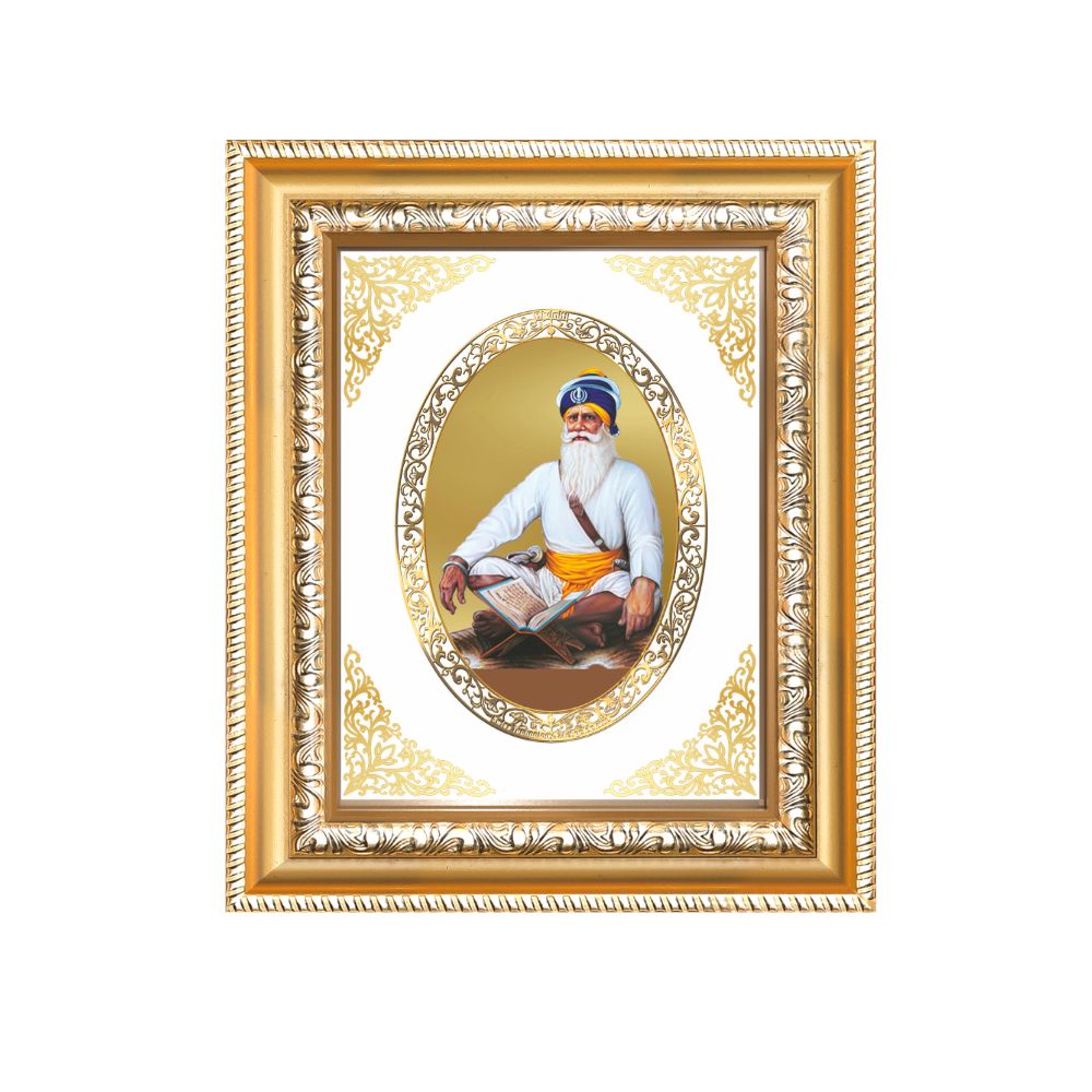 Baba Deep Singh Ji Divine Sikh Warrior Sacred Courage Royal Tabletop Frame in 24K Gold Plated Foil