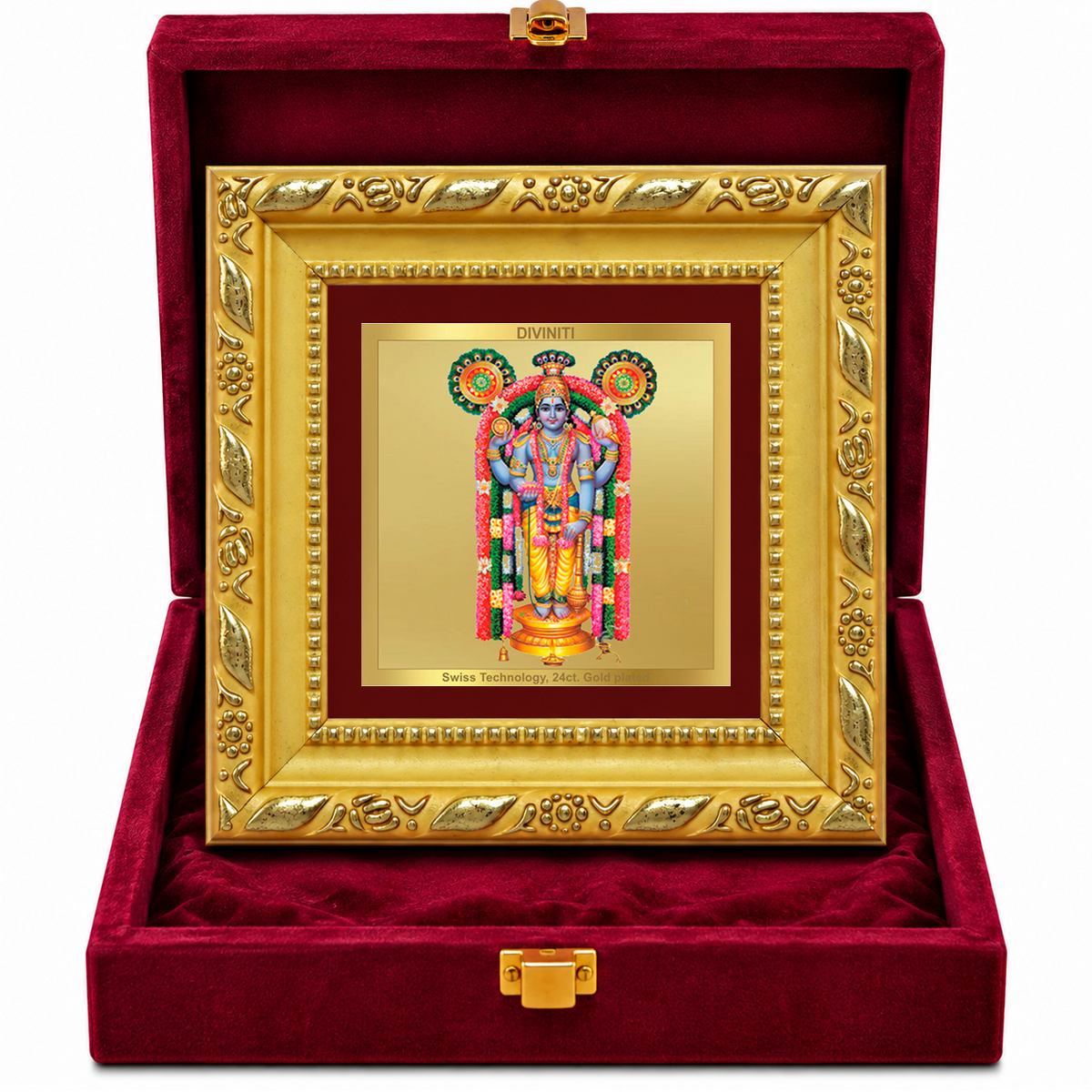 24K Gold-Plated Lord Guruvayurappan Frame | Premium Gift Box | 10x10 CM