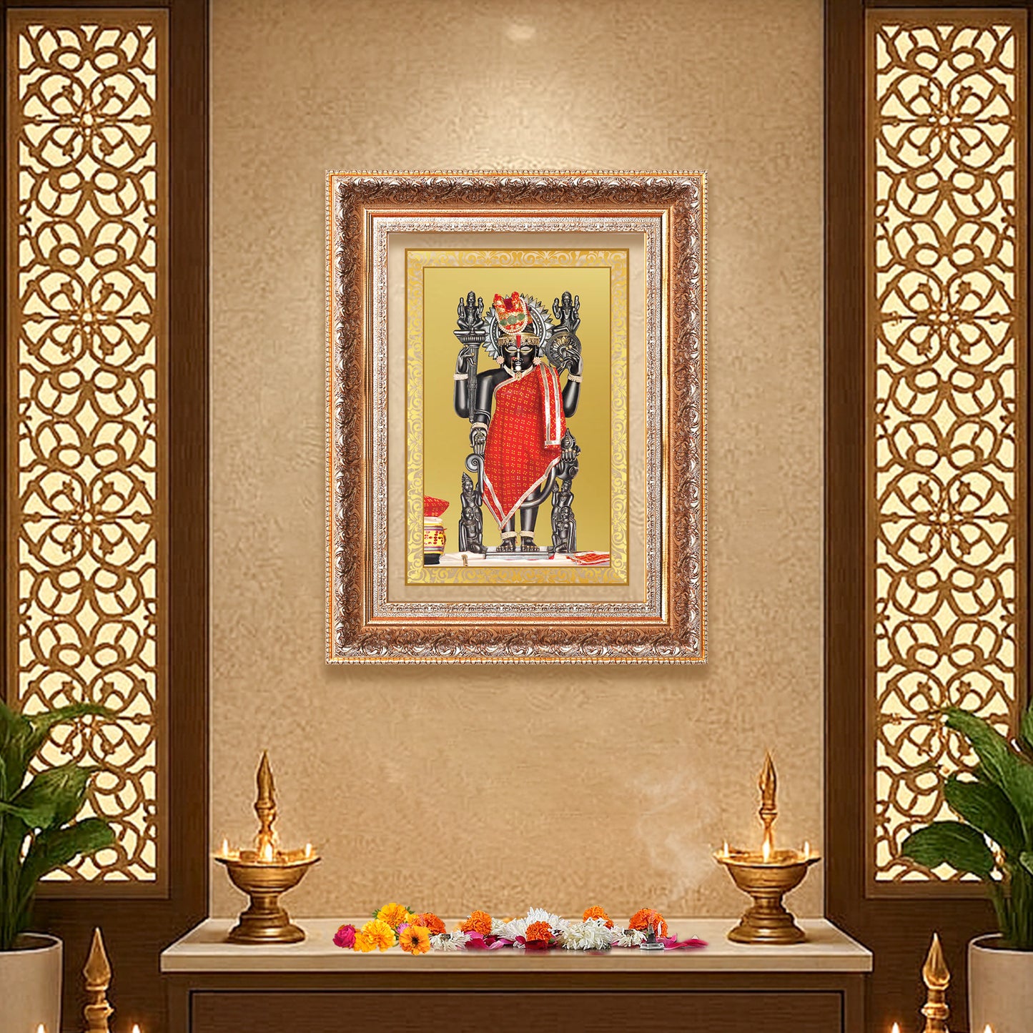 Dwarkadhish | Lord Krishna of Dwarka Wall Photo Frame in 24K Gold Plated Foil