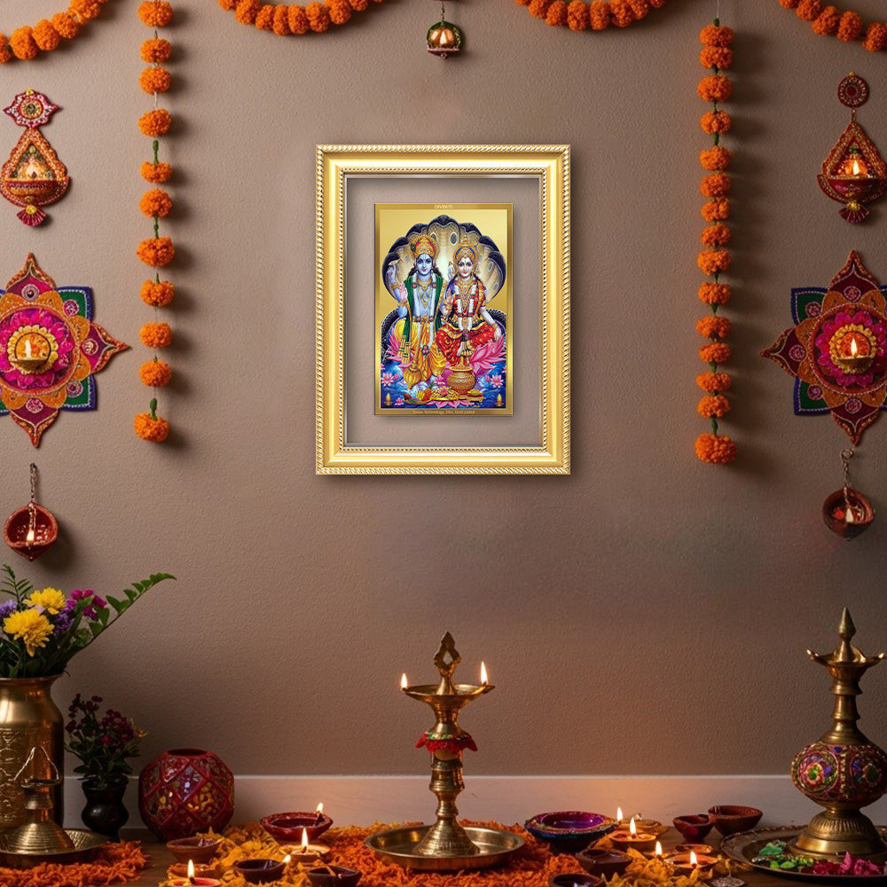 Diviniti 24K Gold Plated Vishnu Lakshmi (Classic) Divine Wall Frame for Home Mandir & Office Decor | Luxury Spiritual Gift