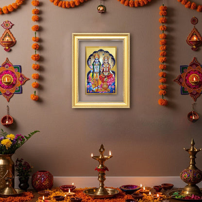 Diviniti 24K Gold Plated Vishnu Lakshmi (Classic) Divine Wall Frame for Home Mandir & Office Decor | Luxury Spiritual Gift