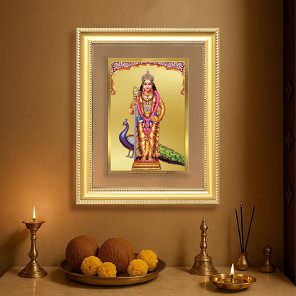 Diviniti 24K Gold Plated Murugan (Classic) Divine Wall Frame for Home Mandir & Office Decor | Luxury Spiritual Gift