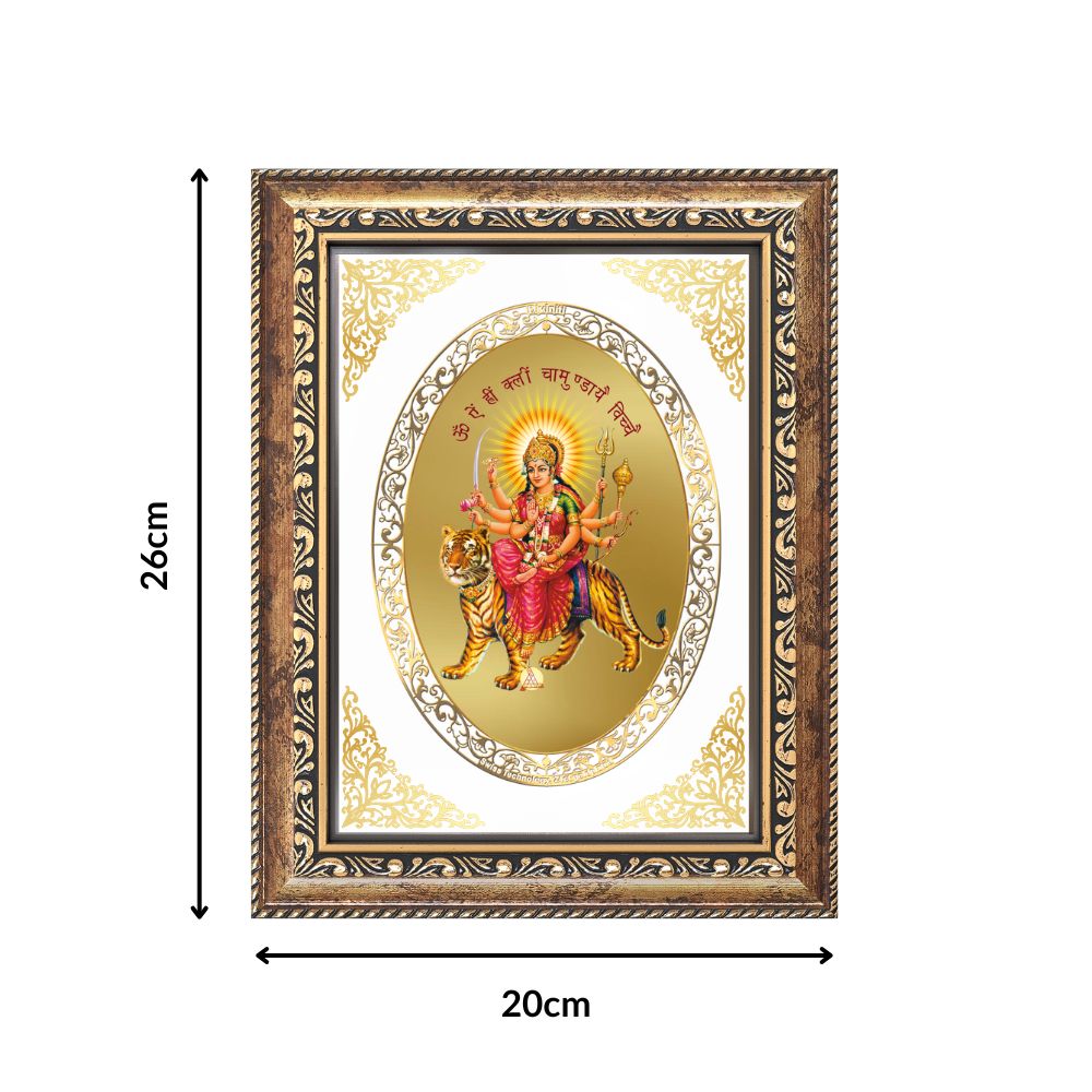 Durga Mata with Sacred Mantra | Divine Wall & Tabletop Royal Photo Frame in 24K Gold Plated Foil