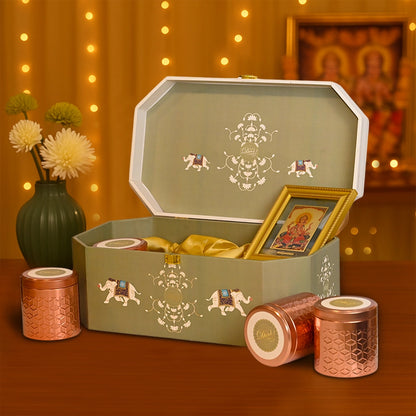 Diwali Gift Hamper | Four Premium Containers with Ganesha 24K Gold Plated Foil Photo Frame in Designer Box