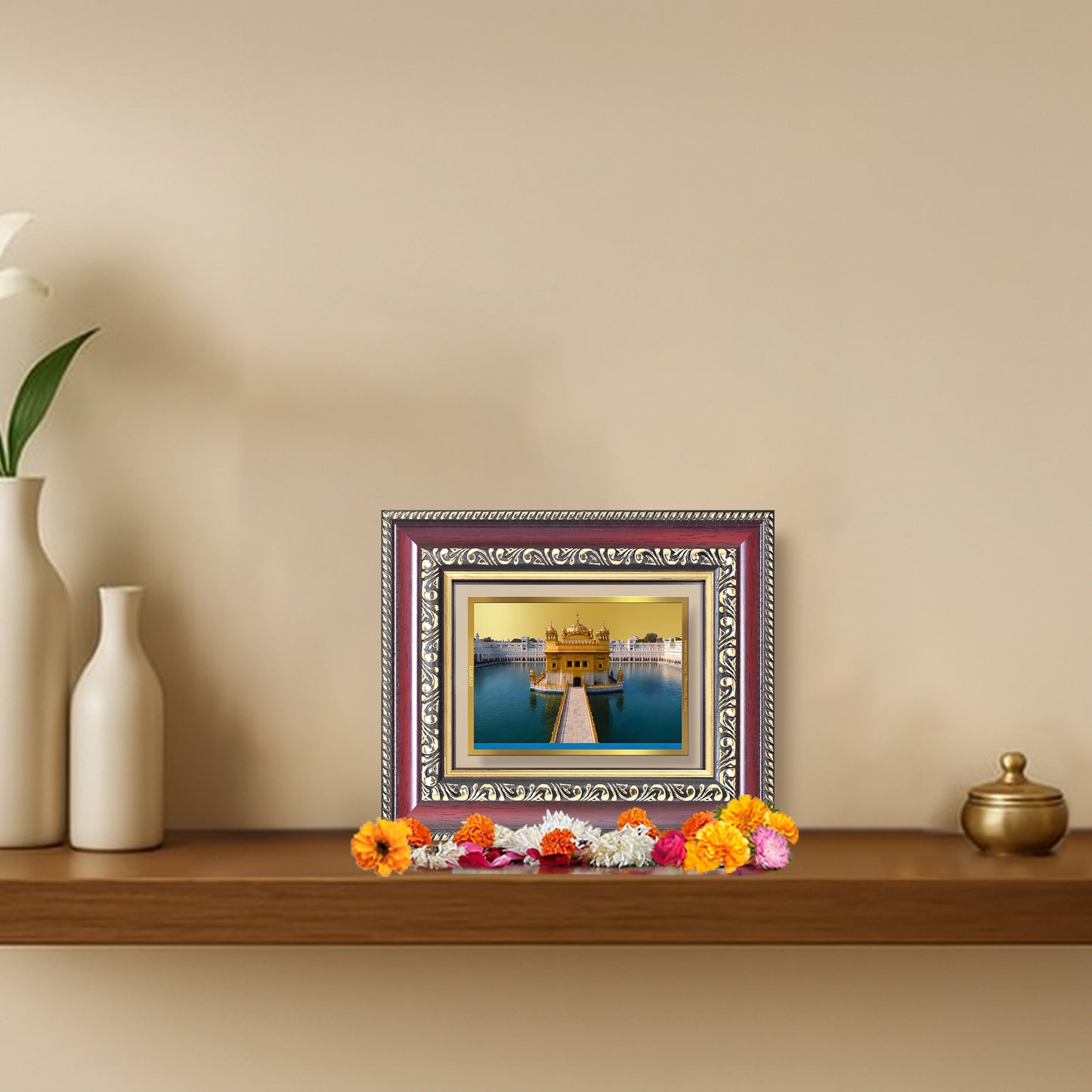 Diviniti 24K Gold Plated Golden Temple (Classic) Divine Table Top Frame for Home Mandir & Office Decor | Luxury Spiritual Gift