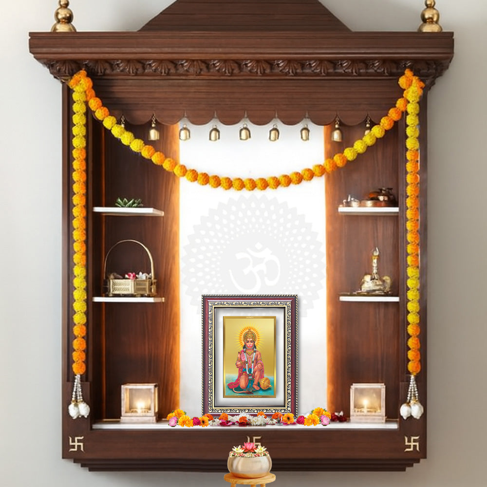 Diviniti 24K Gold Plated Ashirwad Hanuman (Classic) Divine Wall Frame for Home Mandir & Office Decor | Luxury Spiritual Gift