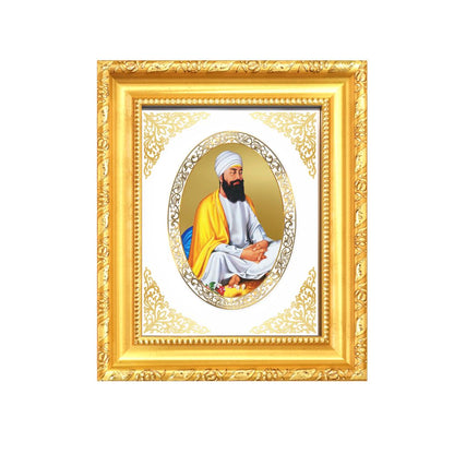 Guru Tegh Bahadur Sahib Ji Divine Sikh Guru Sacred Courage Royal Tabletop Frame in 24K Gold Plated Foil