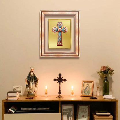 Diviniti 24K Gold Plated Holy Cross (Classic) Divine Wall Frame for Home Mandir & Office Decor | Luxury Spiritual Gift