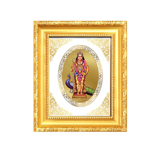 Lord Murugan (Kartikeya) Divine Warrior & Wisdom Sacred Royal Tabletop Frame in 24K Gold Plated Foil