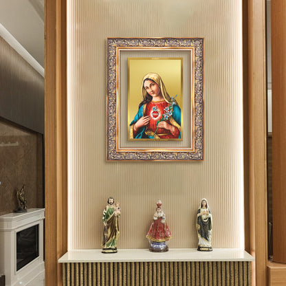 Diviniti 24K Gold Plated Mother Mary (Classic) Divine Wall Frame for Home Mandir & Office Decor | Luxury Spiritual Gift