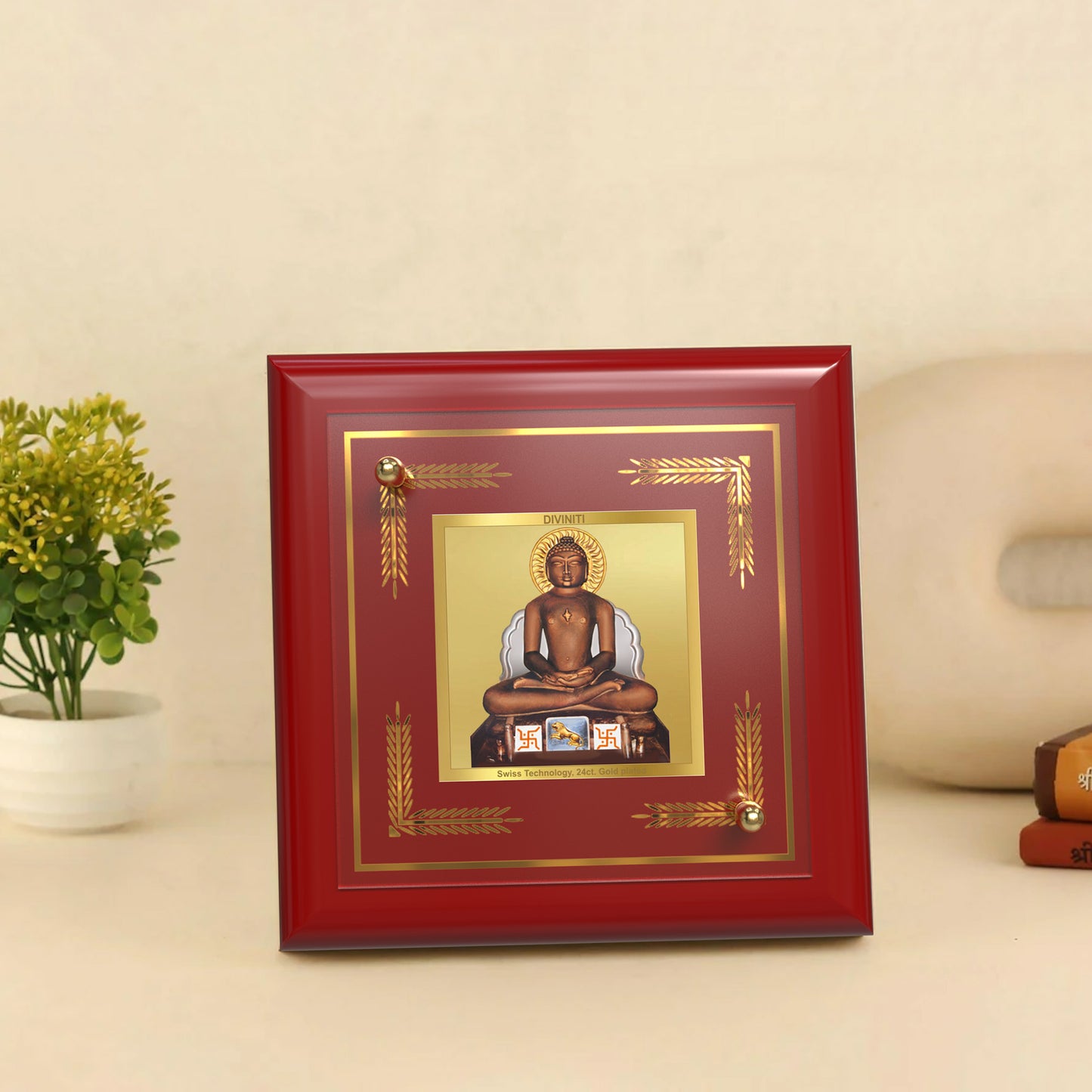 Mahavir | Jain 24K Gold Plated Divine Photo Frame for Home Décor, Tabletop &amp; Office | Blessings of Peace, Ahimsa &amp; Spiritual Enlightenment (MDF1A)