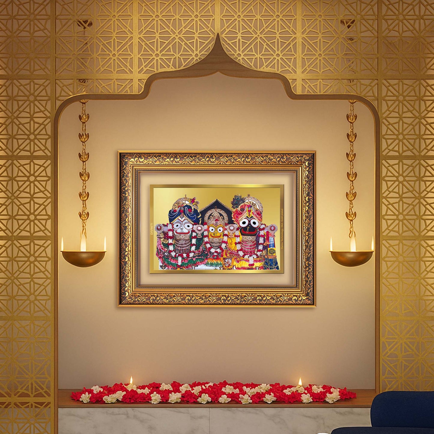 Diviniti 24K Gold Plated Jagannath Subhadra Balabhadra (Classic) Divine Wall Frame for Home Mandir & Office Decor | Luxury Spiritual Gift