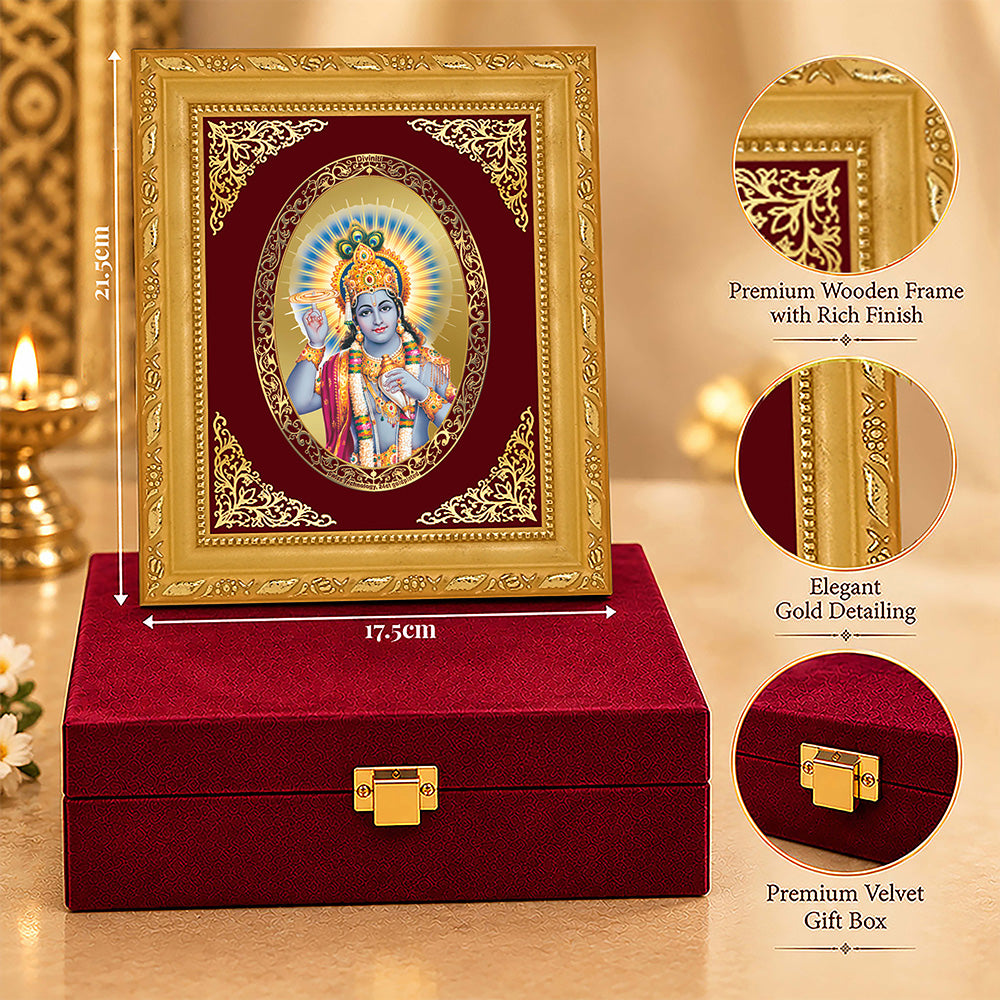 24K Gold-Plated Lord Vishnu Frame | Premium Gift Box | 21.5x17.5 CM