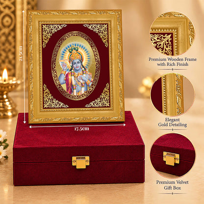 24K Gold-Plated Lord Vishnu Frame | Premium Gift Box | 21.5x17.5 CM