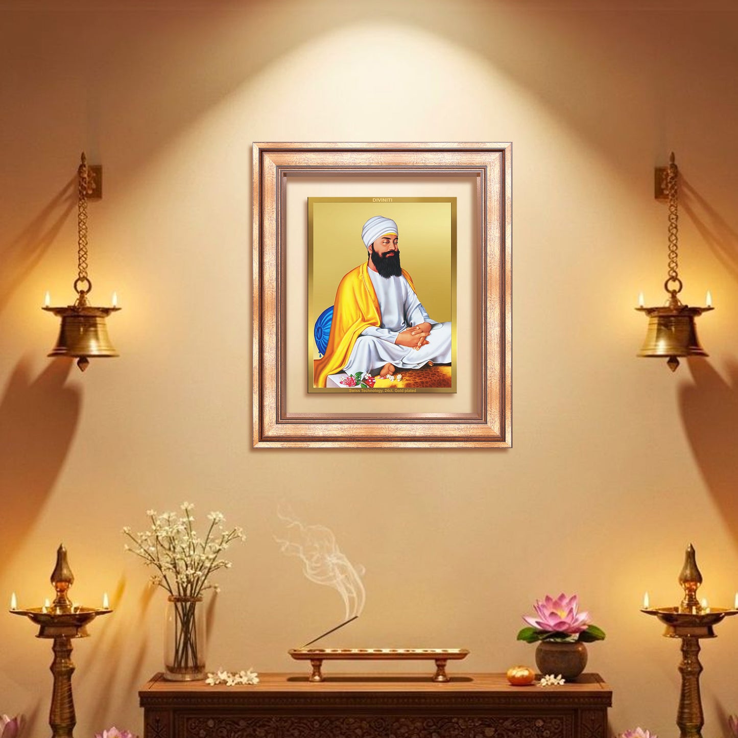 Diviniti 24K Gold Plated Guru Tegh Bahadur Sahib Ji (Classic) Sacred Sikh Wall Frame for Home Decor & Office Ambiance | Premium Spiritual Gift