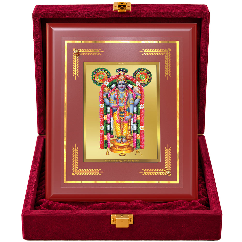 24K Gold-Plated Guruvayurappan MDF Frame | Premium Gift Box | 13.5x16 CM