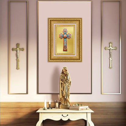 Diviniti 24K Gold Plated Holy Cross (Classic) Divine Wall Frame for Home Mandir & Office Decor | Luxury Spiritual Gift