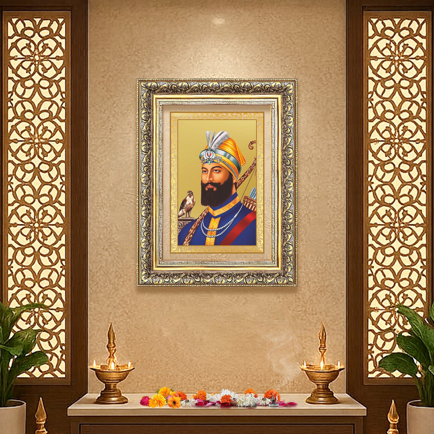 Diviniti 24K Gold Plated Guru Gobind Singh Ji (Classic) Sacred Sikh Wall Frame for Home Decor & Office Ambiance | Premium Spiritual Gift