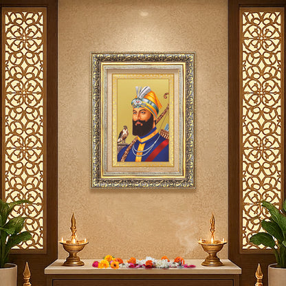Diviniti 24K Gold Plated Guru Gobind Singh Ji (Classic) Sacred Sikh Wall Frame for Home Decor & Office Ambiance | Premium Spiritual Gift