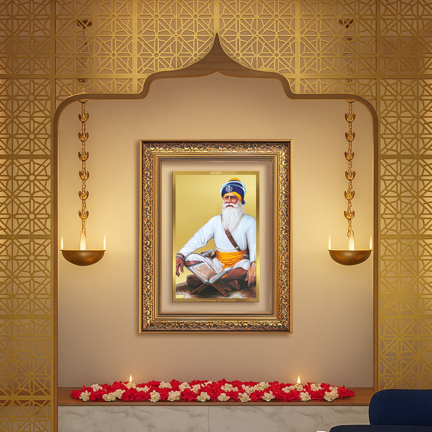 Diviniti 24K Gold Plated Baba Deep Singh Sacred Sikh Wall Frame for Home Decor & Office Ambiance | Premium Spiritual Gift