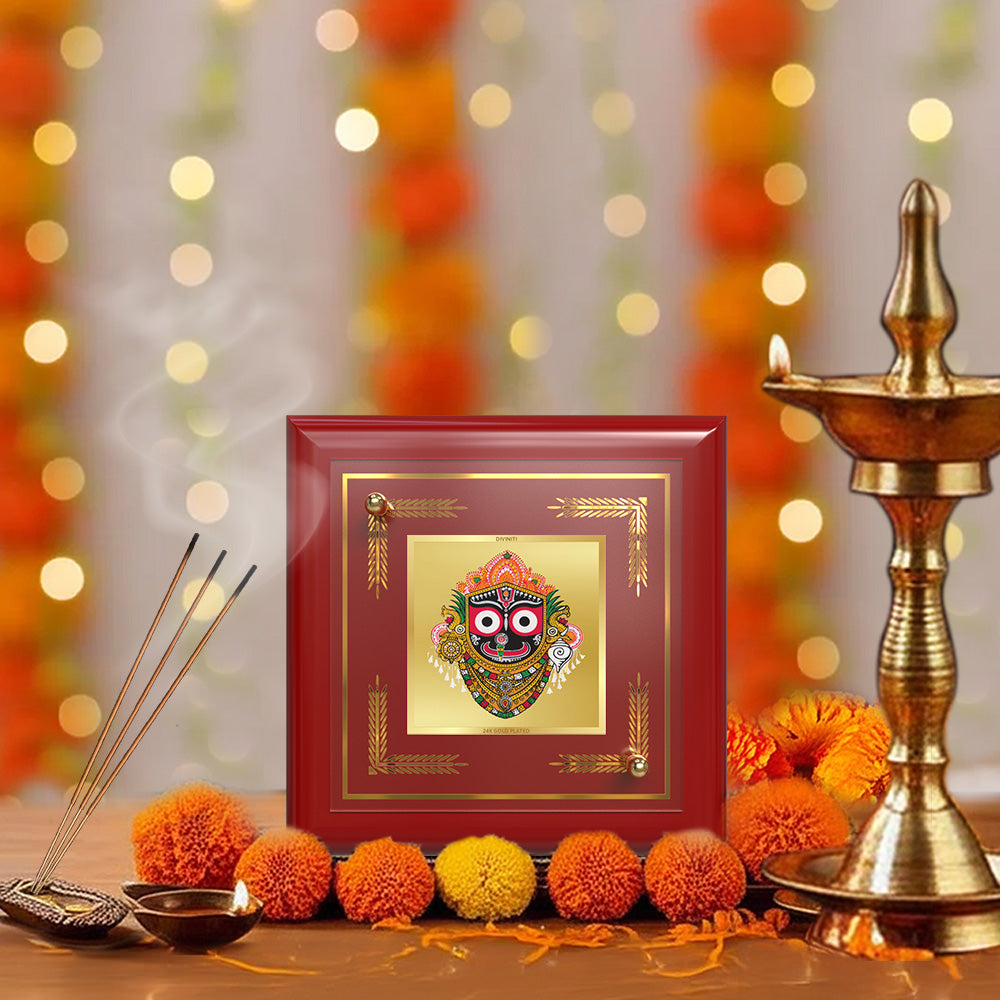 Jagannath | Lord Jagannath 24K Gold Plated Divine Photo Frame for Home Décor, Tabletop & Office | Blessings of Devotion, Protection & Prosperity (MDF1A)