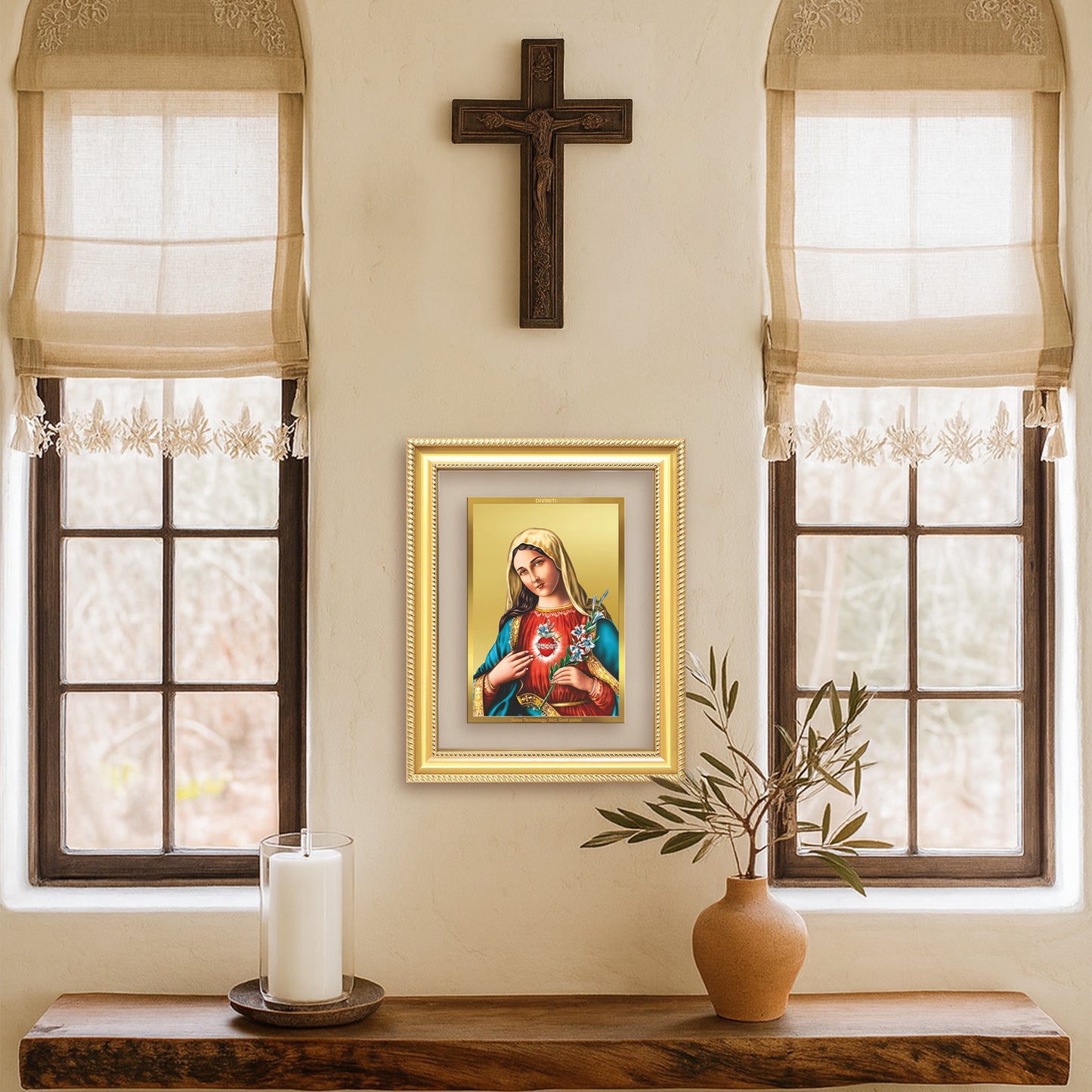 Diviniti 24K Gold Plated Mother Mary (Classic) Divine Wall Frame for Home Mandir & Office Decor | Luxury Spiritual Gift