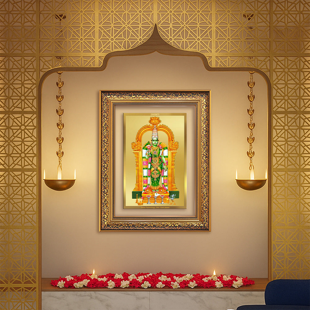 Diviniti 24K Gold Plated Meenakshi Amman (Classic) Divine Wall Frame for Home Mandir & Office Decor | Luxury Spiritual Gift
