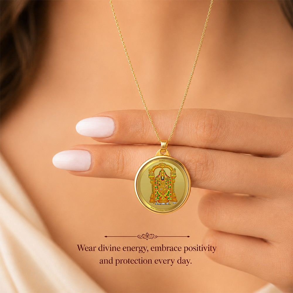 Diviniti 24K Gold Plated Padmawati & Balaji 28MM Double Sided Pendant For Men, Women & Kids