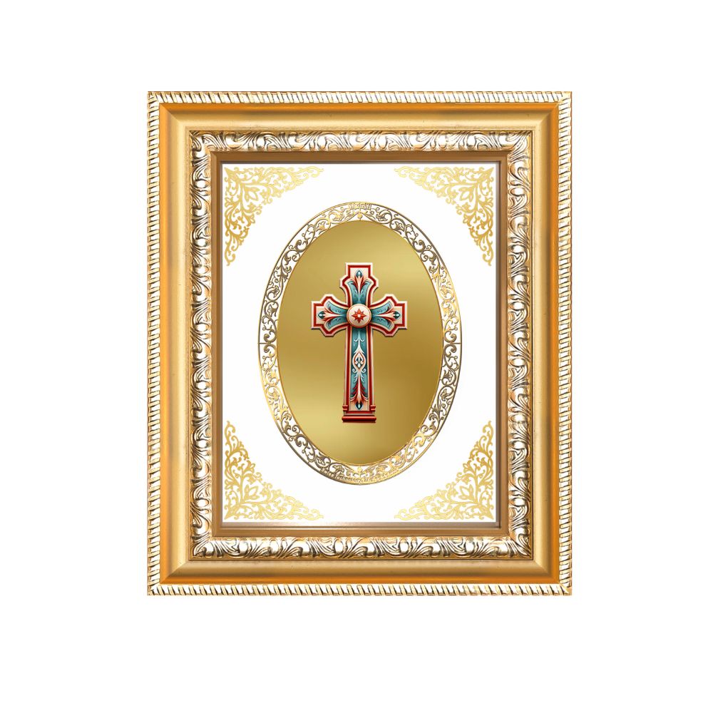 Holy Cross Divine Christian Faith & Redemption Sacred Royal Tabletop Frame in 24K Gold Plated Foil