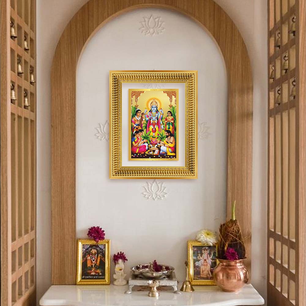 Diviniti 24K Gold Plated Satyanarayan (Classic) Divine Wall Frame for Home Mandir & Office Decor | Luxury Spiritual Gift