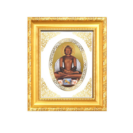 Lord Mahavira Divine Jain Tirthankara Sacred Ahimsa & Liberation Royal Tabletop Frame in 24K Gold Plated Foi
