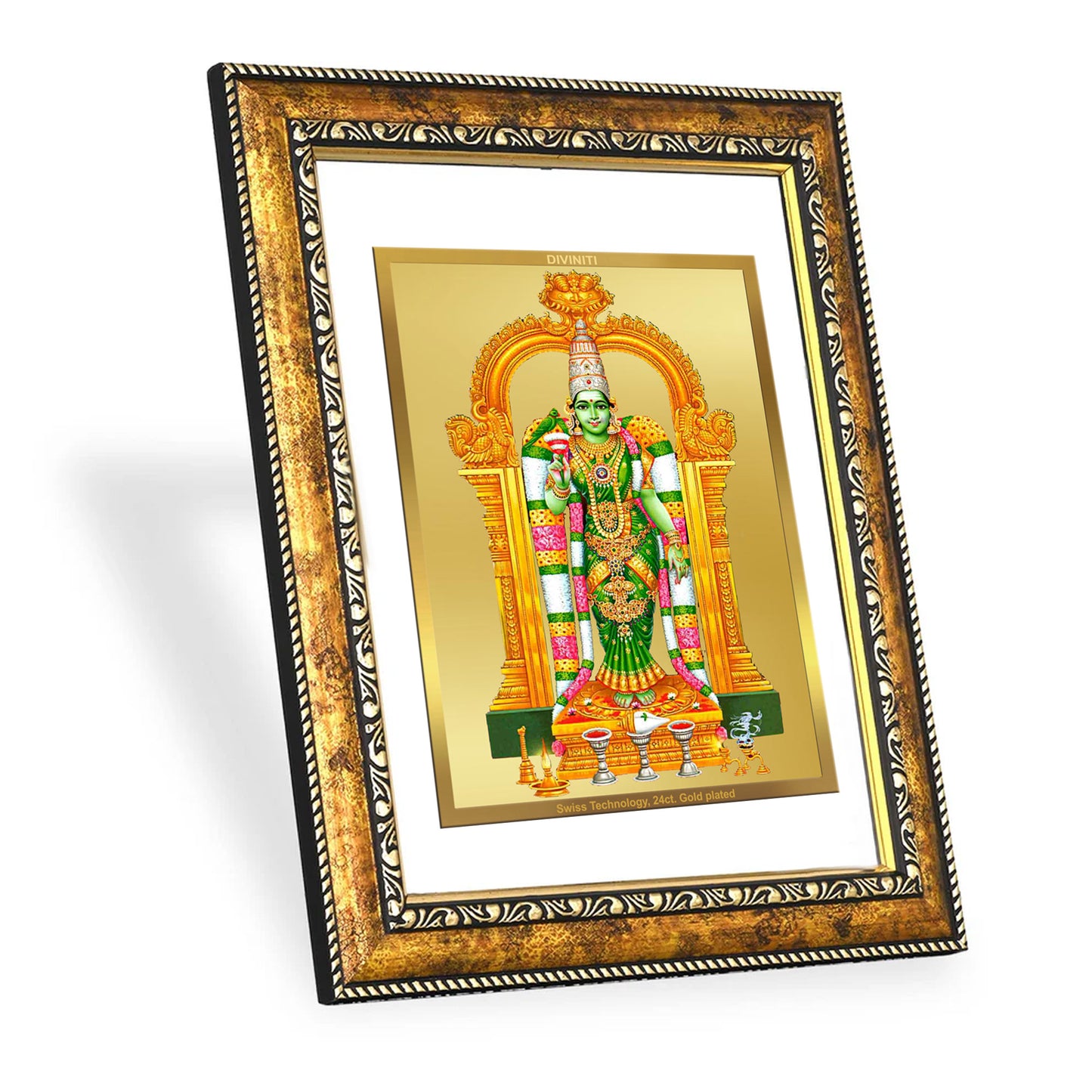 DIVINITI 24K Gold Plated Foil Meenakshi Wall Photo Frame for Home Decor, Wall Hanging, Table Top, Puja Room & Gift DG113S3 (27.6X35.4 CM)