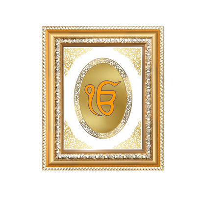 Ik Onkar Sacred Sikh Symbol Divine Faith Royal Tabletop Frame in 24K Gold Plated Foil
