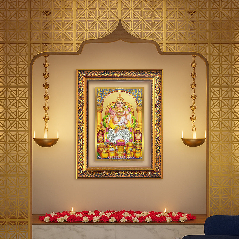 Diviniti 24K Gold Plated Kuber (Classic) Divine Wall Frame for Home Mandir & Office Decor | Luxury Spiritual Gift
