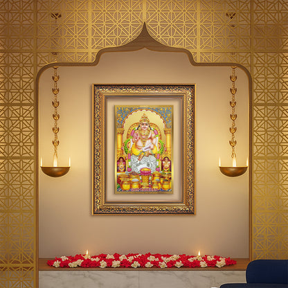 Diviniti 24K Gold Plated Kuber (Classic) Divine Wall Frame for Home Mandir & Office Decor | Luxury Spiritual Gift