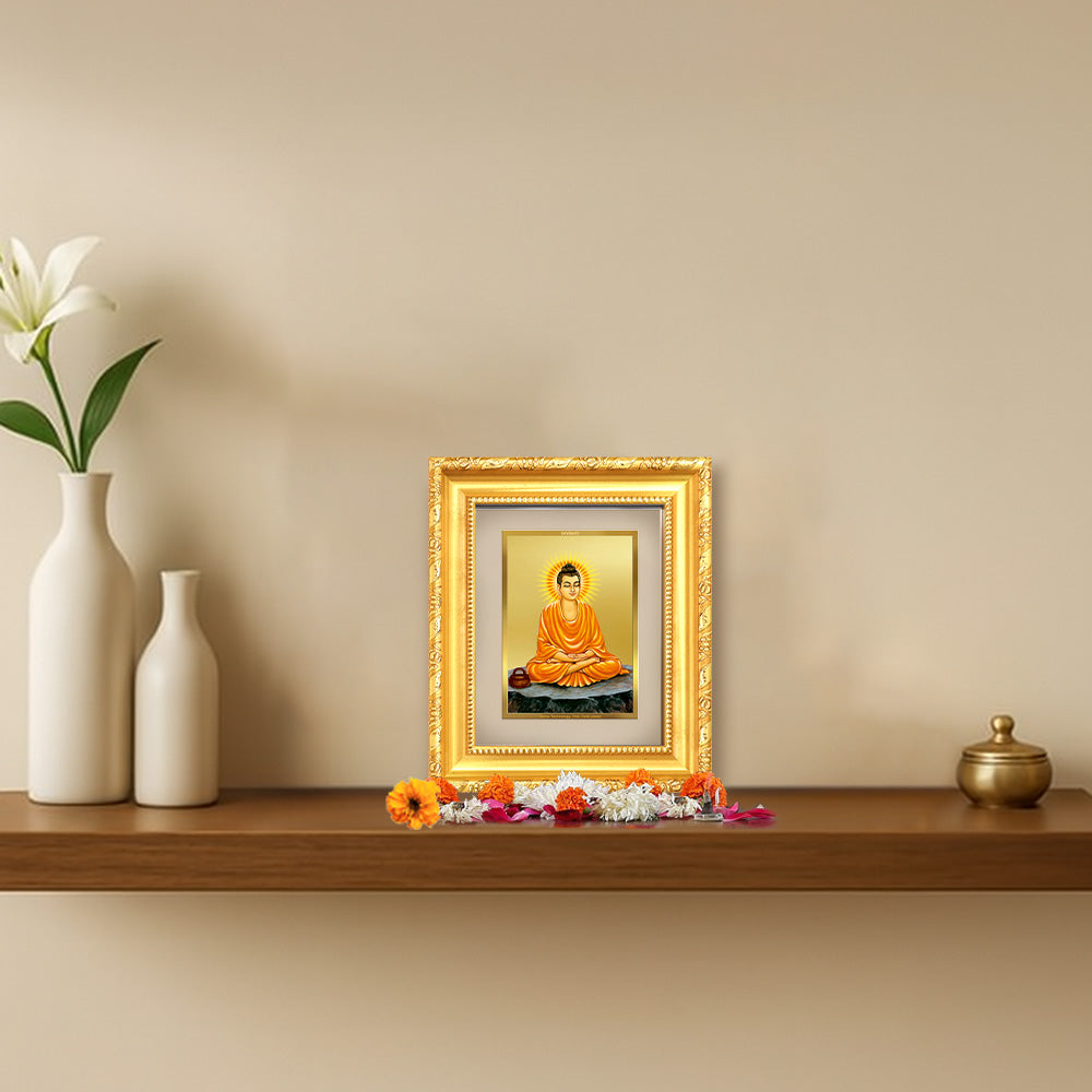 Diviniti 24K Gold Plated Buddha |Divine Table Top Frame for Home Mandir & Office Decor | Luxury Spiritual Gift