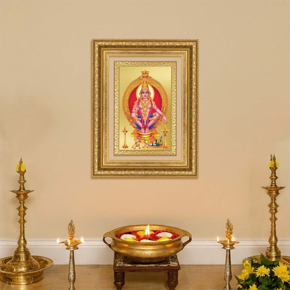Diviniti 24K Gold Plated Ayyappan Divine Wall Frame for Home Mandir & Office Decor | Luxury Spiritual Gift