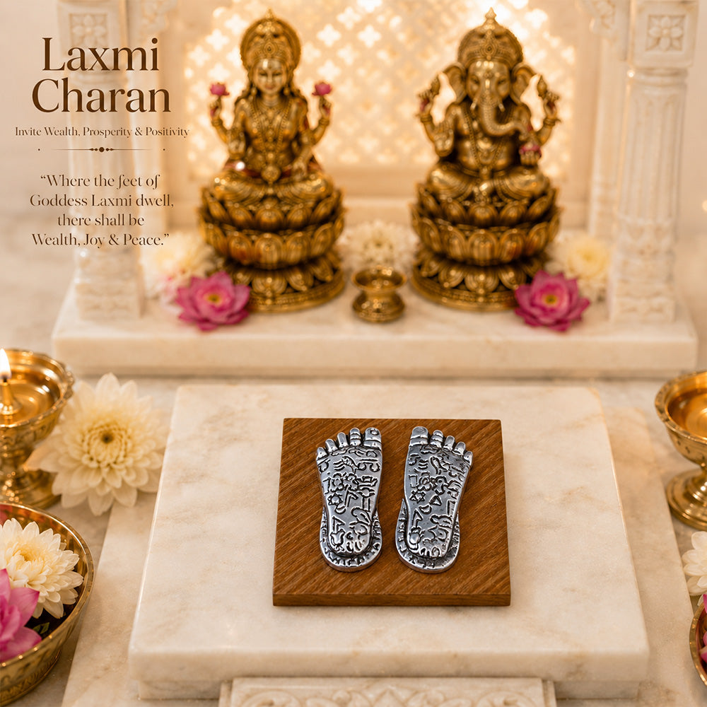 Diviniti 999 Silver Plated Laxmi Charan Paduka with Gift Box | Antique Decor