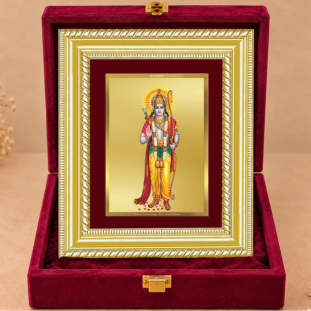 24K Gold-Plated Lord Ram Ji Frame | Premium Gift Box | 21.5x17.5 CM