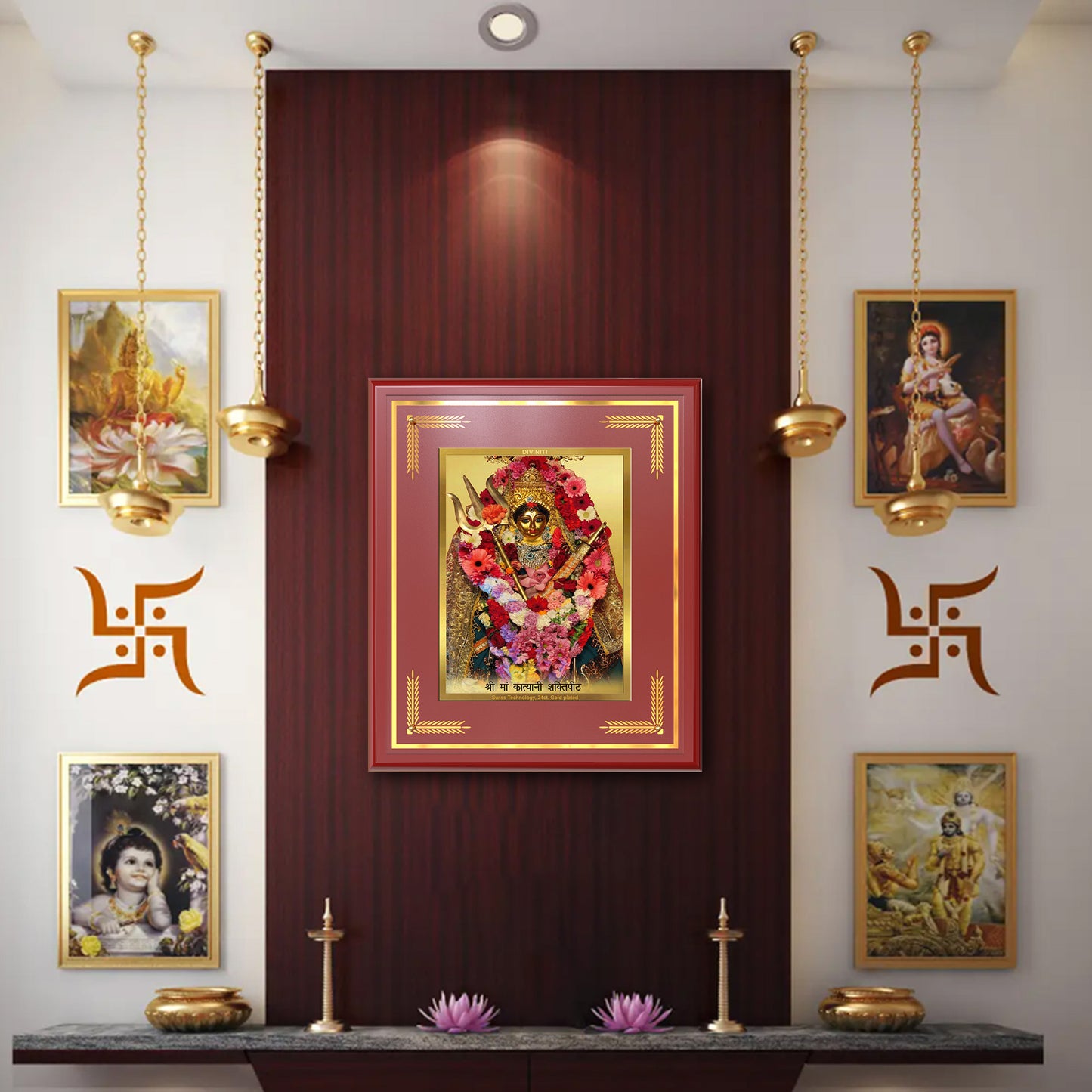 Diviniti Goddess Katyayani Mata Wall Photo Frame in 24K Gold Plated Foil | Courage, Protection & Divine Strength