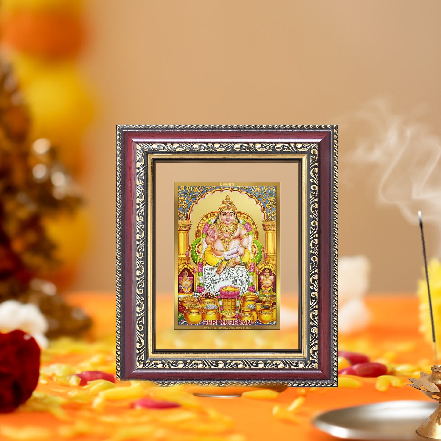 Diviniti 24K Gold Plated Kuber (Classic) Divine Table Top Frame for Home Mandir & Office Decor | Luxury Spiritual Gift