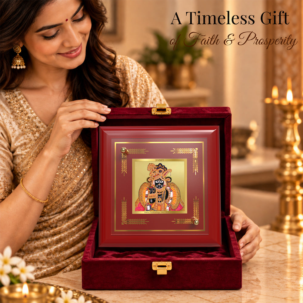 24K Gold-Plated Banke Bihari MDF Frame | Premium Gift Box | 10x10 CM