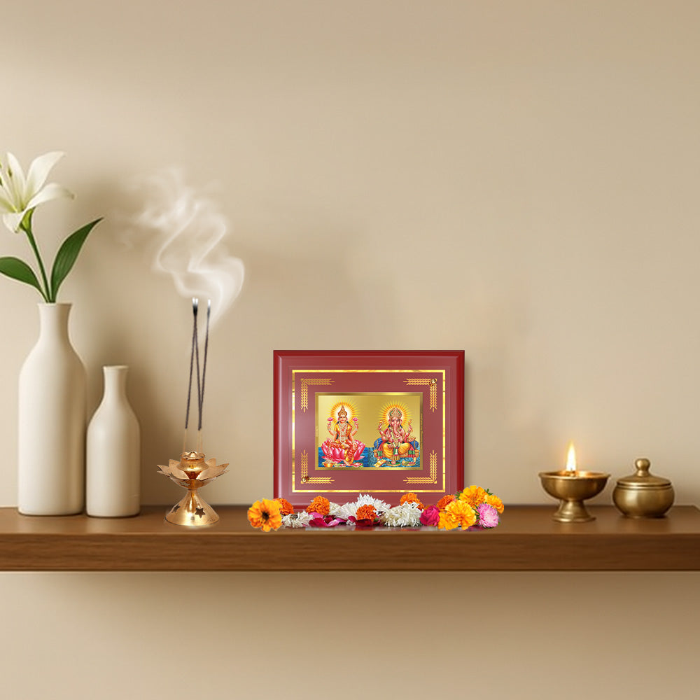 Diviniti 24K Gold Plated Lakshmi & Ganesh Blessing Tabletop Photo Frame | Wealth, Prosperity & Divine Grace MDF Size 1