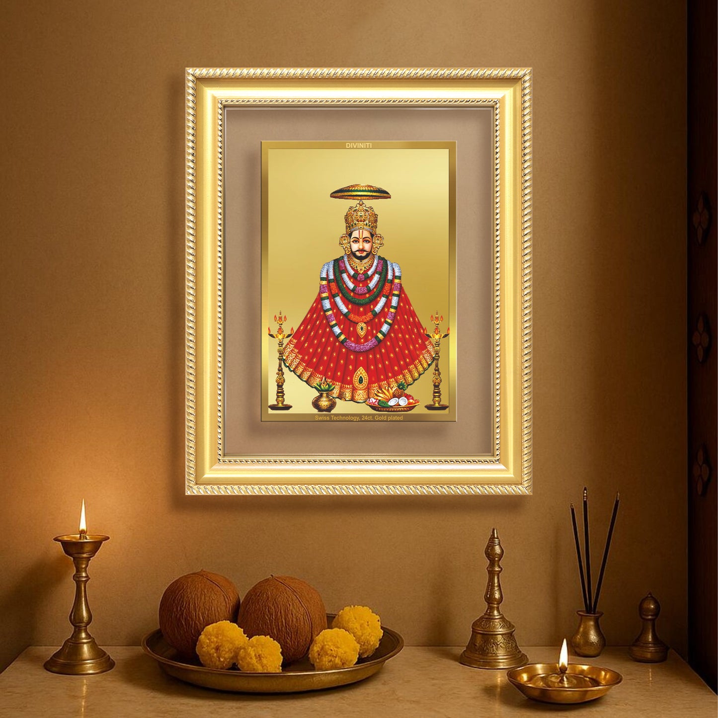 Diviniti 24K Gold Plated Khatu Shyam (Classic) Divine Wall Frame for Home Mandir & Office Decor | Luxury Spiritual Gift