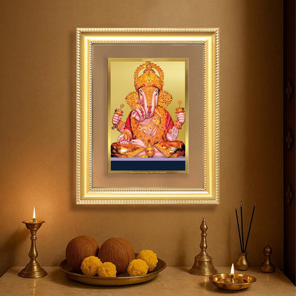 Diviniti 24K Gold Plated Dagadu Ganesha (Classic) Divine Wall Frame for Home Mandir & Office Decor | Luxury Spiritual Gift