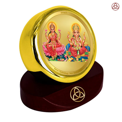 Lakshmi & Ganesha | Divine Goddess Lakshmi and Lord Ganesha Car Dashboard & Tabletop Photo Frame in 24K Gold Plated Foil